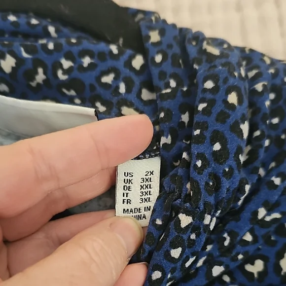 Susan Graver Blue and Black Animal Print Top - Picture 5 of 6